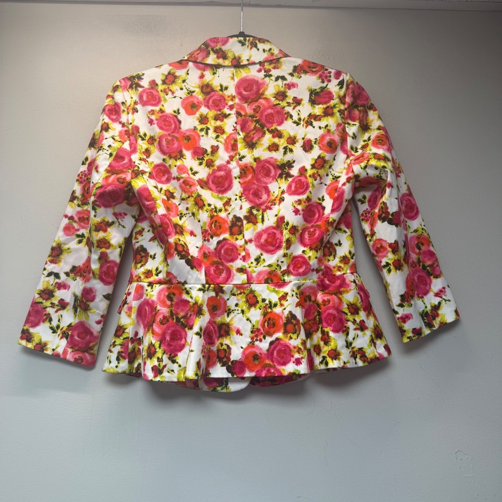 Ann Taylor Floral Blazer Womens 0 Pink New Peplum Cotton Spandex 13940027 - Picture 7 of 8